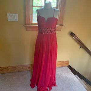 Red beaded prom dress